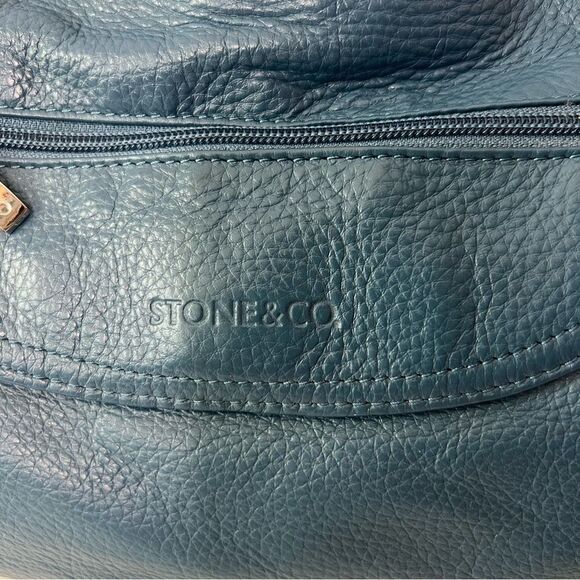 Stone & Co Pebbled Leather Teal Blue Hobo Shoulder Bag - Picture 8 of 15